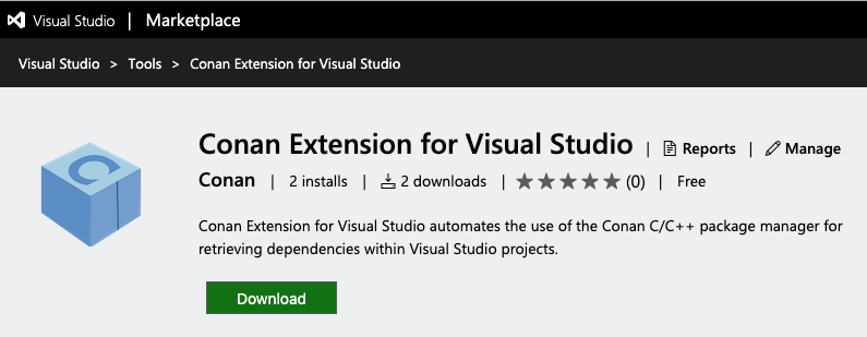 Conan Extension for Visual Studio in the Microsoft marketplace